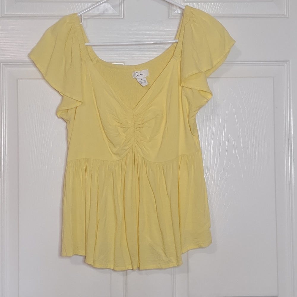 Japna sweetheart blouse with ruching, Yellow, Size Large